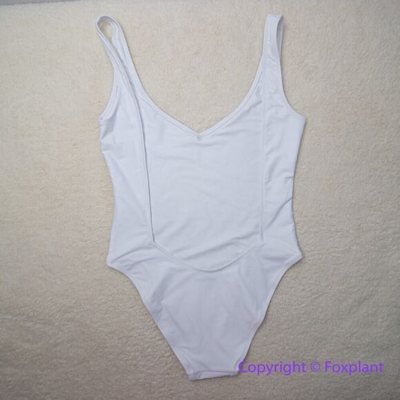 NEW Allsisters isometric one piece plunge open back swimsuit white, size L - Picture 7 of 14